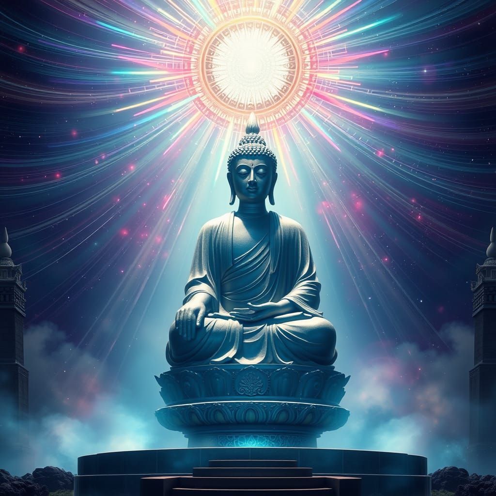 Majestic Buddha in Iridescent Light