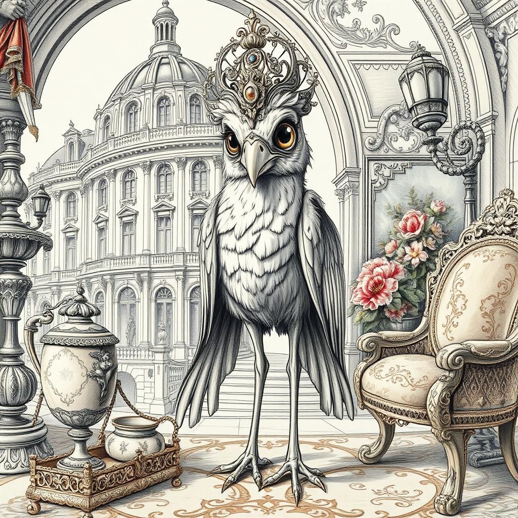Ornate Rococo Bird in Lavish Setting