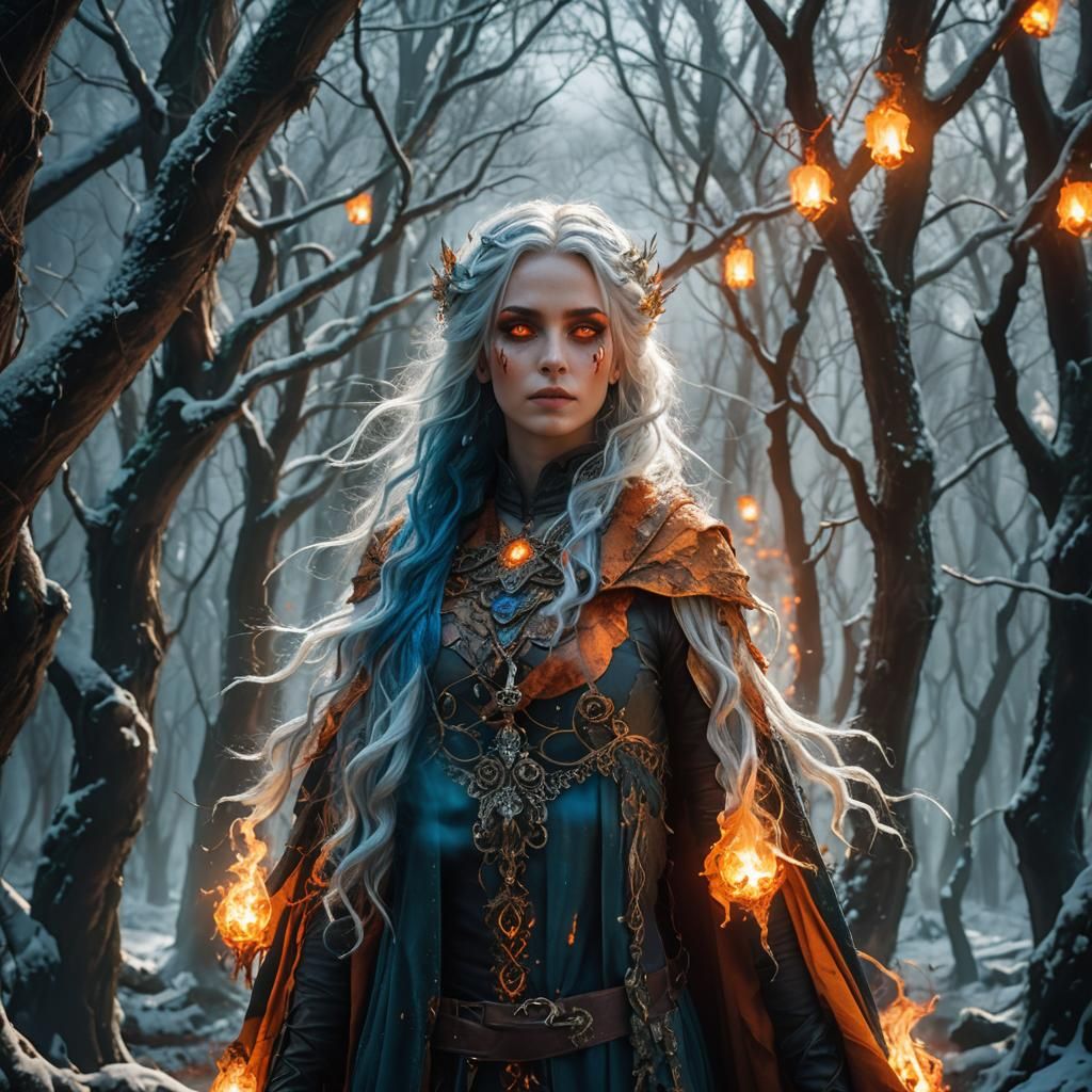 Earthy Girl with Fire Eyes and Icy Hair