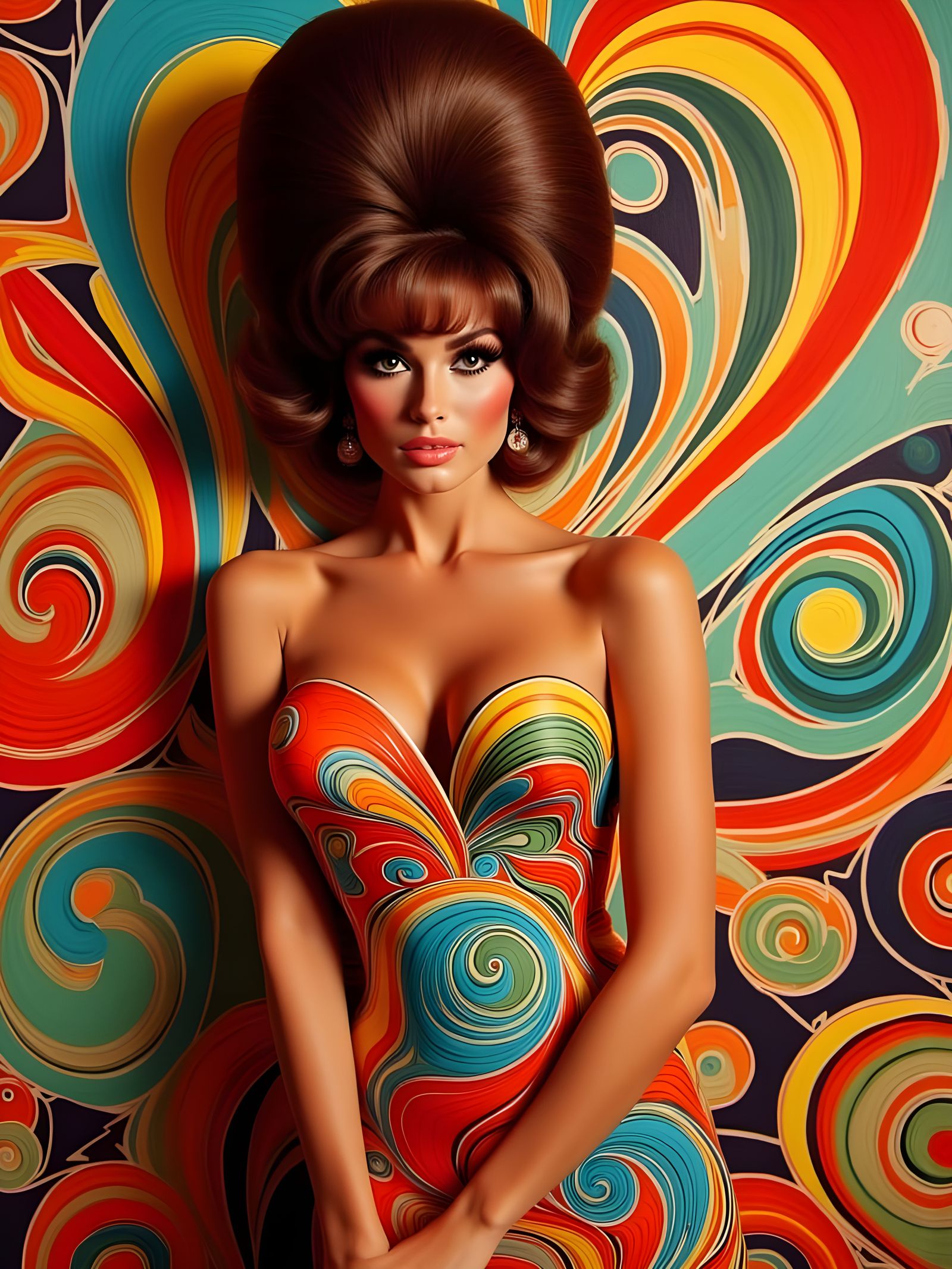 Groovy Bouffant in Vibrant 1960s Digital Art