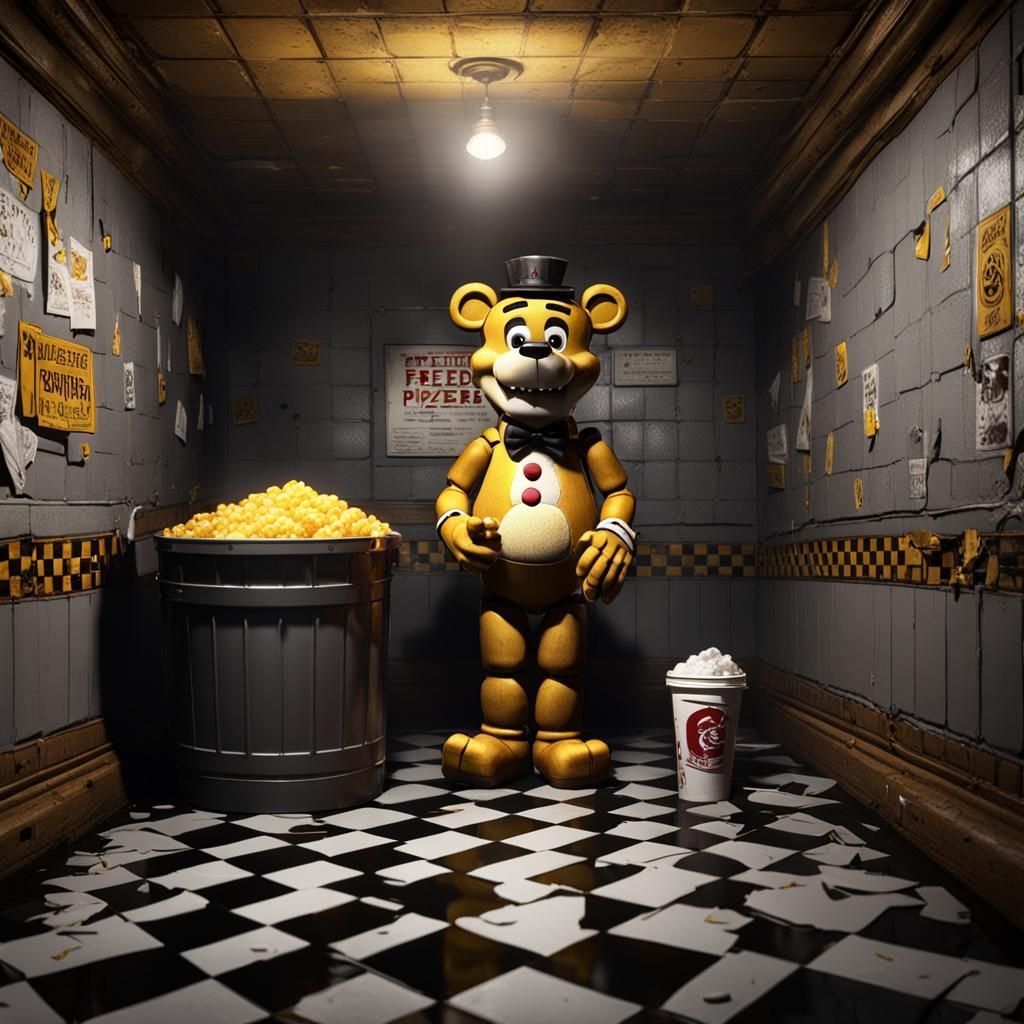 Golden Freddy in West Hall: Detailed Matte Painting