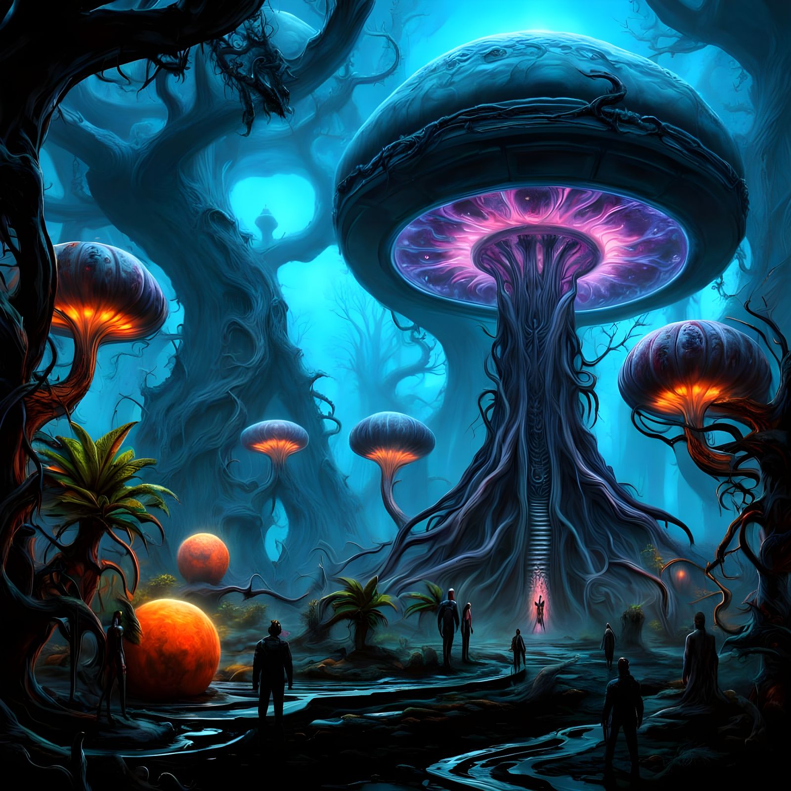 Bioluminescent Tree in Alien Jungle