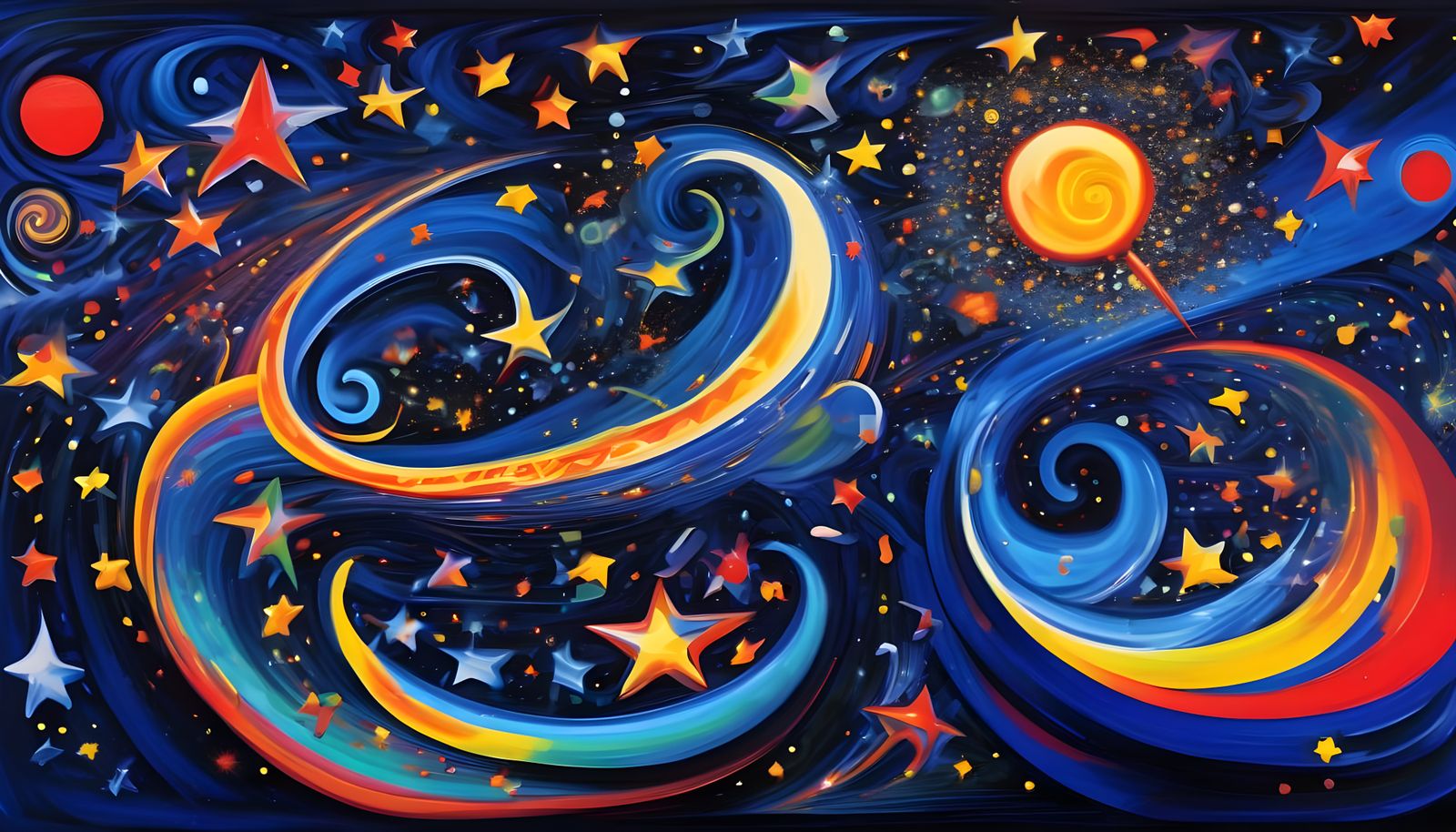 Miró-Inspired Surreal Cosmos with Swirling Stars