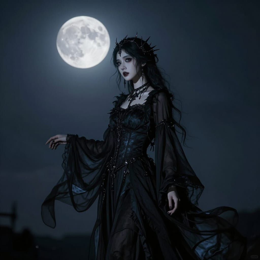 Mysterious Woman in Moonlight, Gothic Style