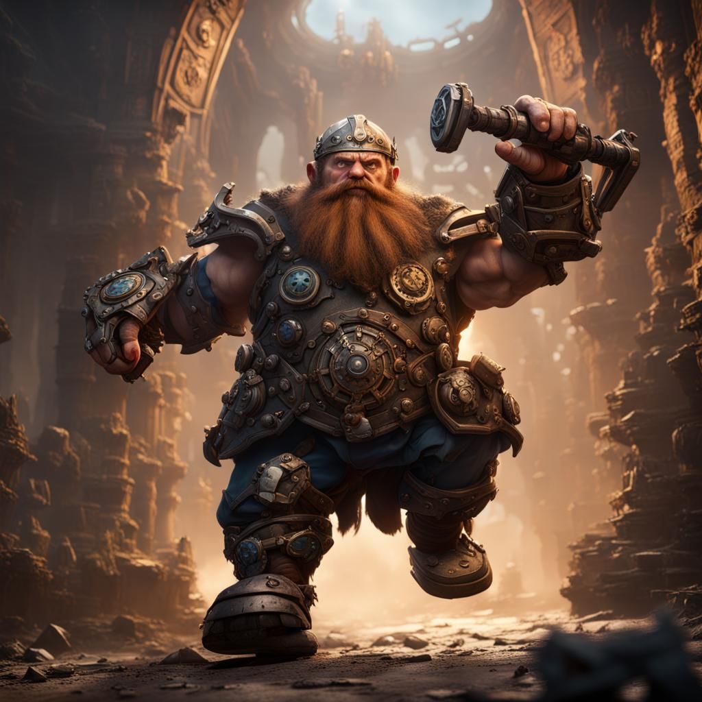 Mechanical Dwarf Punch: Fantasy Concept Art