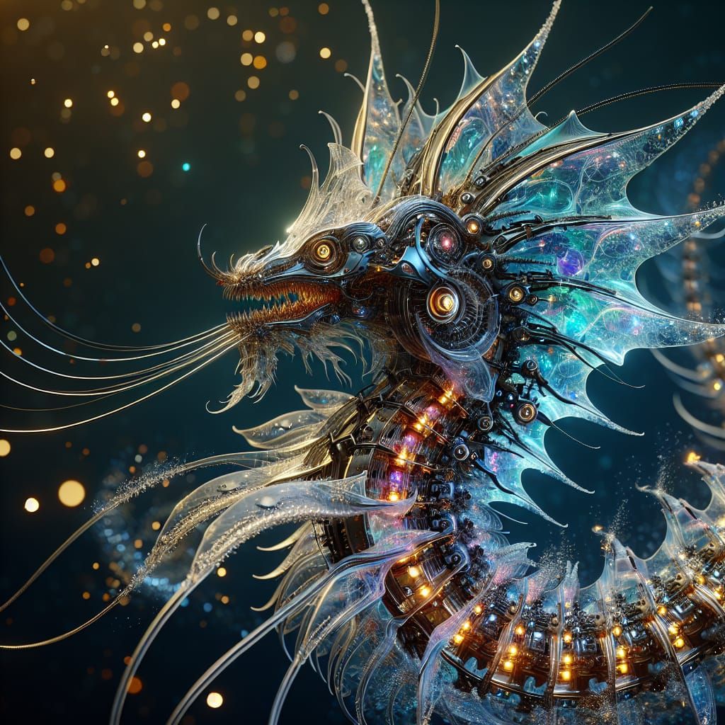 Cybernetic Nautilus-Dragon Creature in Steampunk Style