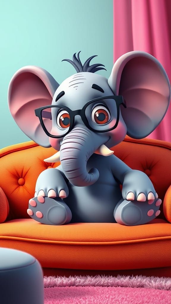 Cartoon Elephant with Glasses in 3D Rendered Style