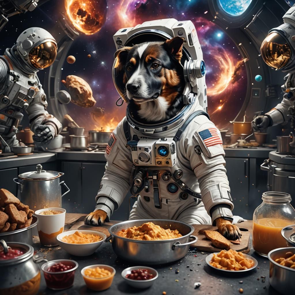 Astronaut Dog Cooking in a Supernova as Digital Art