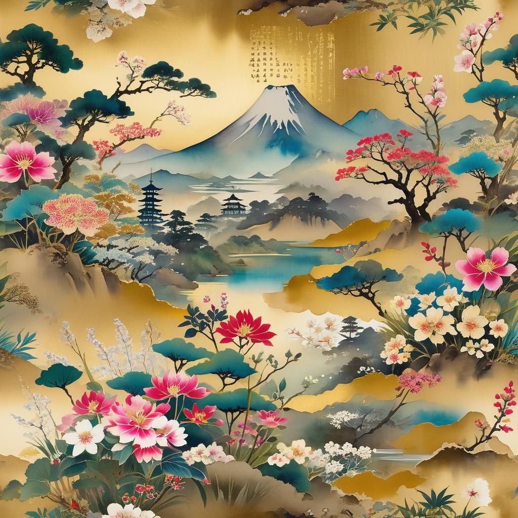 Victorian Japanese Wallpaper in Watercolor Style