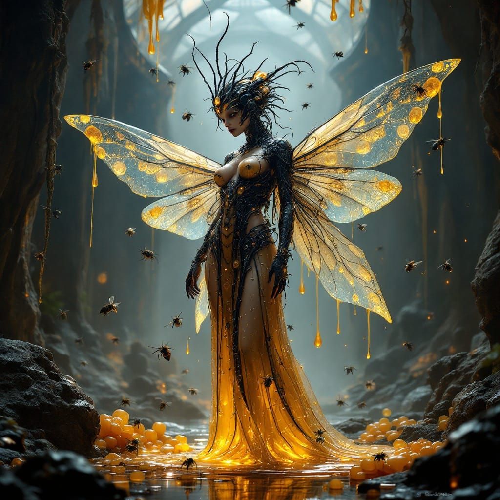 Bee Fairy in Utopian Sci-Fi Landscape