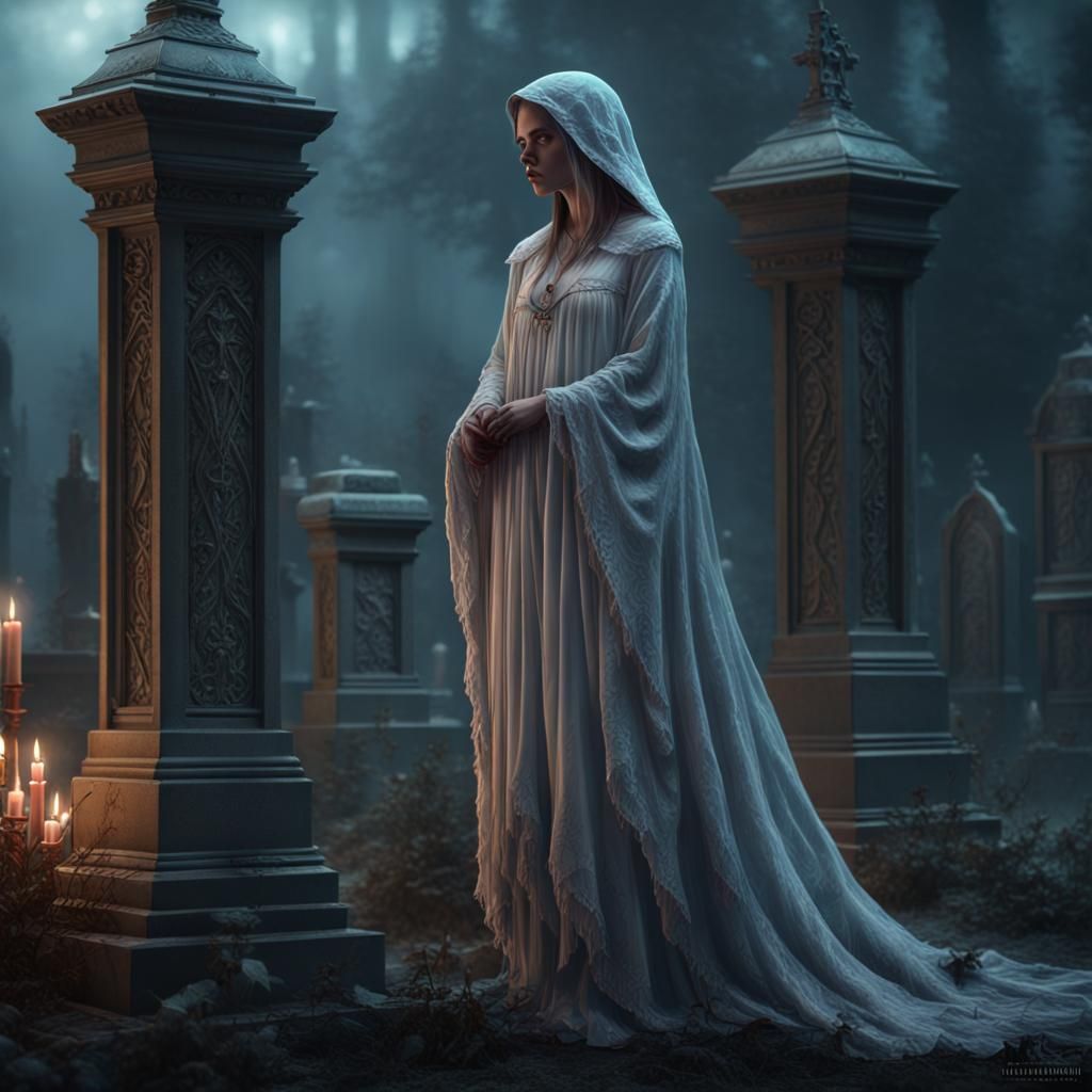 Ghostly Girl by Grave: A Digital Masterpiece