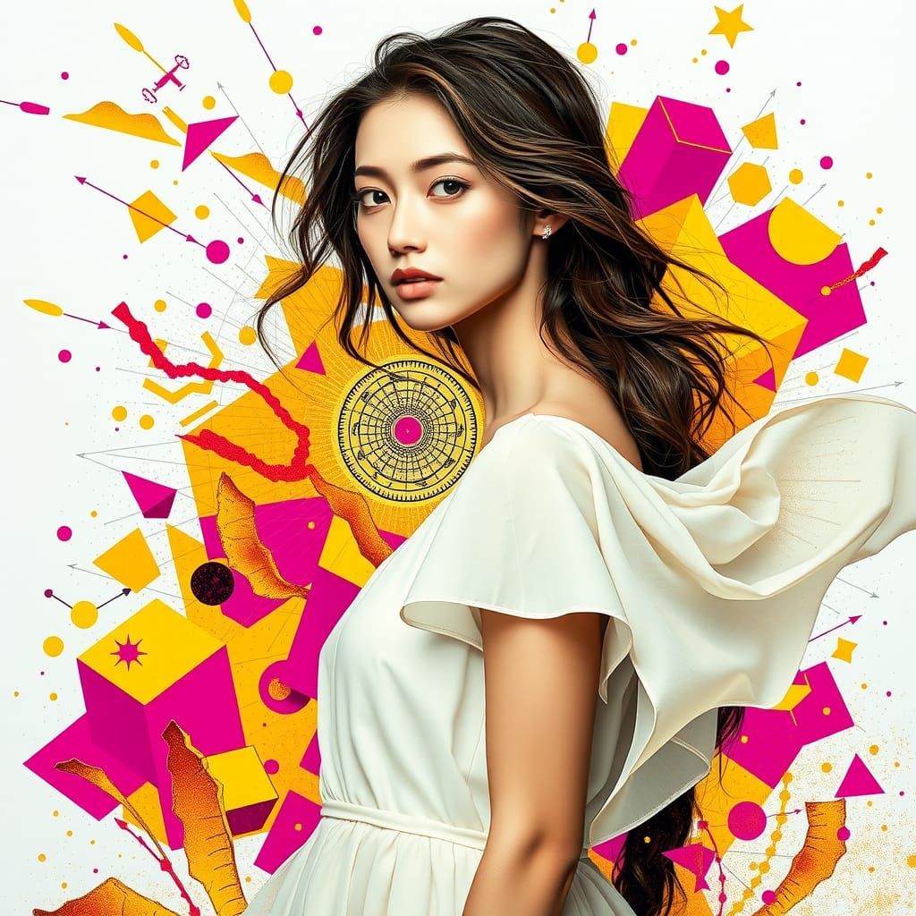 Woman with Mathematical Equations in Futuristic Style