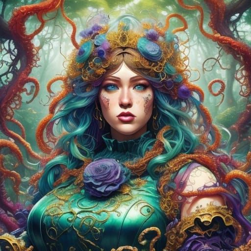 Ethereal, Dreamlike Scene with Majestic Tentacles and a Myst...