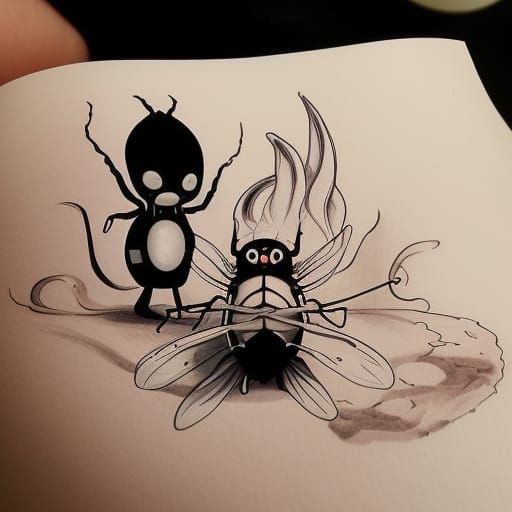 Adorable Insect in Ghibli Style with Liquid Ink