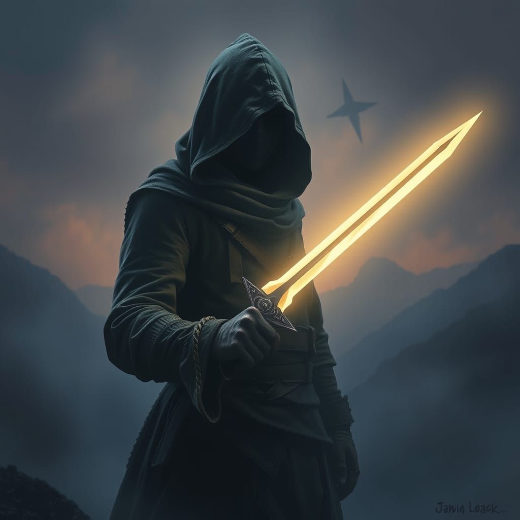 Ethereal Hooded Figure Grasps Master Sword in Mystical Twili...