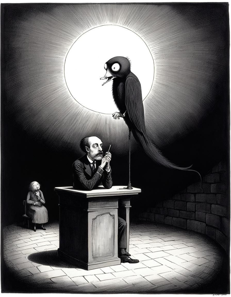 Spitting Scene Inspired by Burton, Doré and Gorey