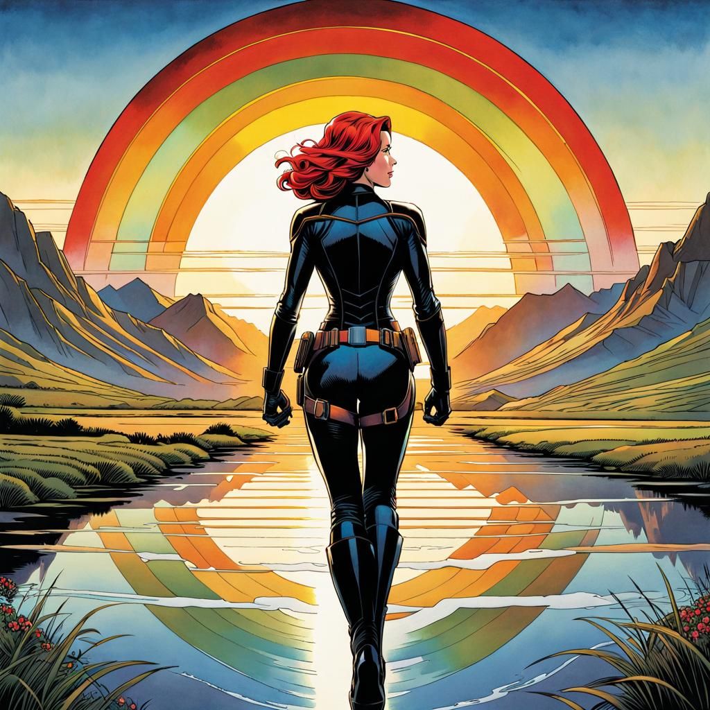 Black widow walking on water