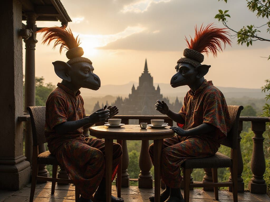 Anthropomorphic Wayang Enjoying a Cuppa and a Chat