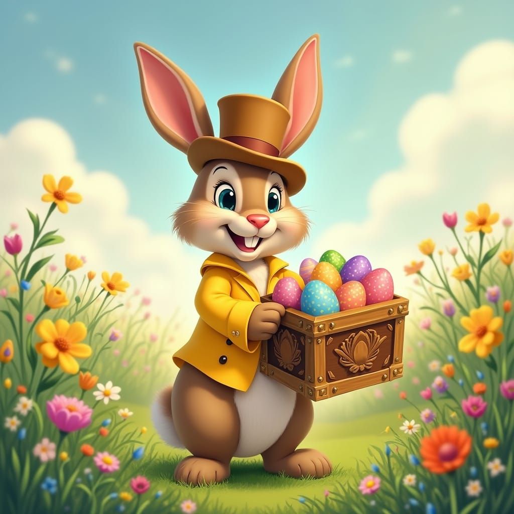 Whimsical Disney-Style Easter Bunny in a Colorful Spring Mea...