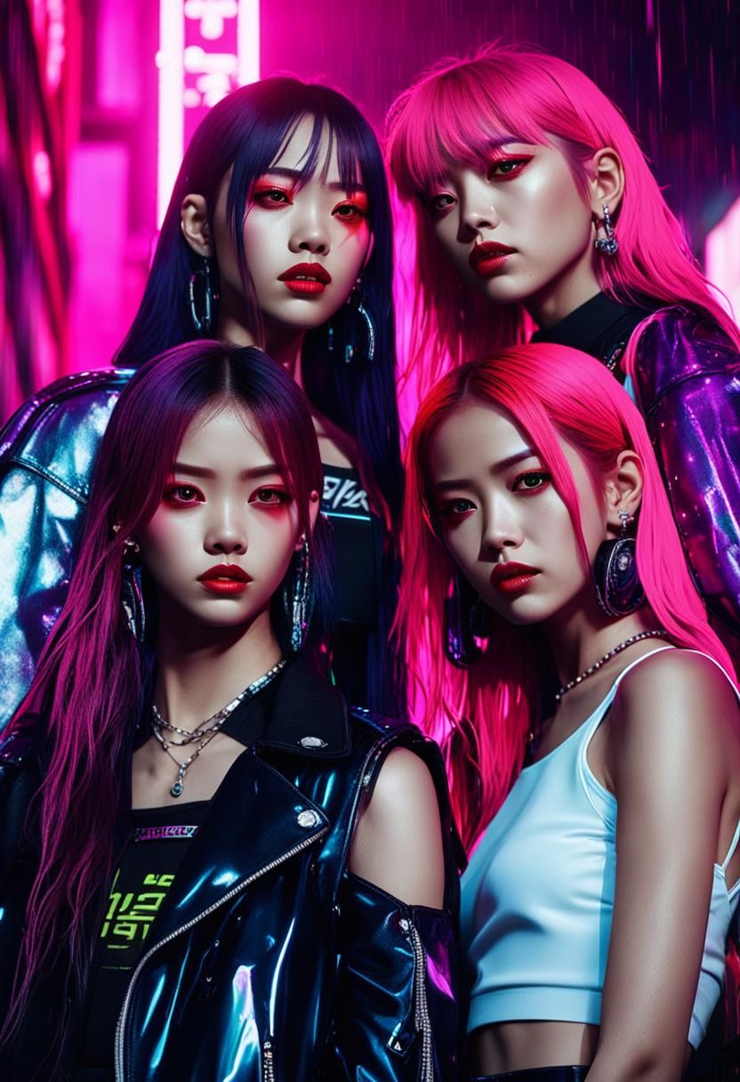 Blackpink in Cyberpunk 2099 Neon Noir Style