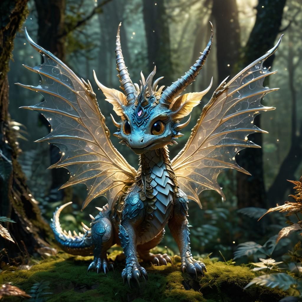 Baby Fairy Dragon in Mystical Forest: Anime Art