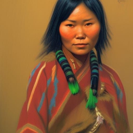 Alaskan Yu’rik Woman Portrait in Oil Paint