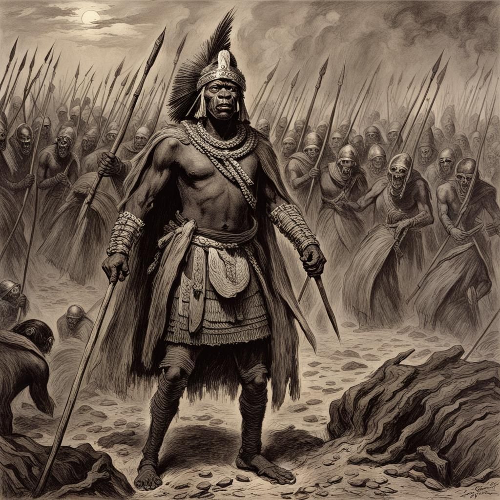 Horrific Zulu Warrior in Gothic Horror Style