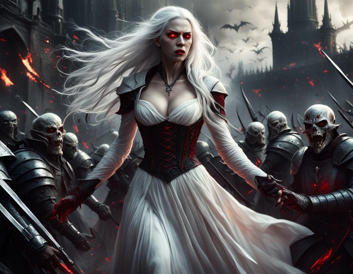 Female Vampire Crushing Soldiers: Epic Digital Painting
