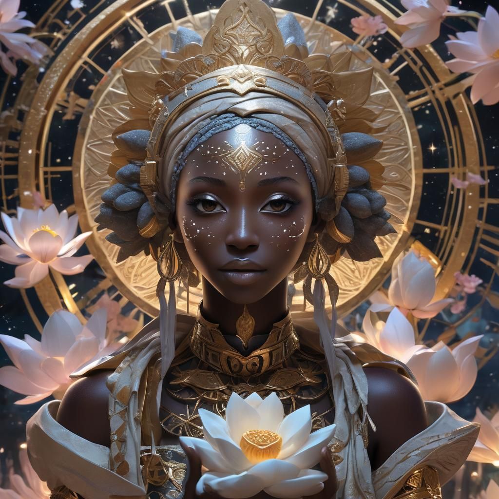 Genshin Impact-Inspired African Madonna with Lotus Flower