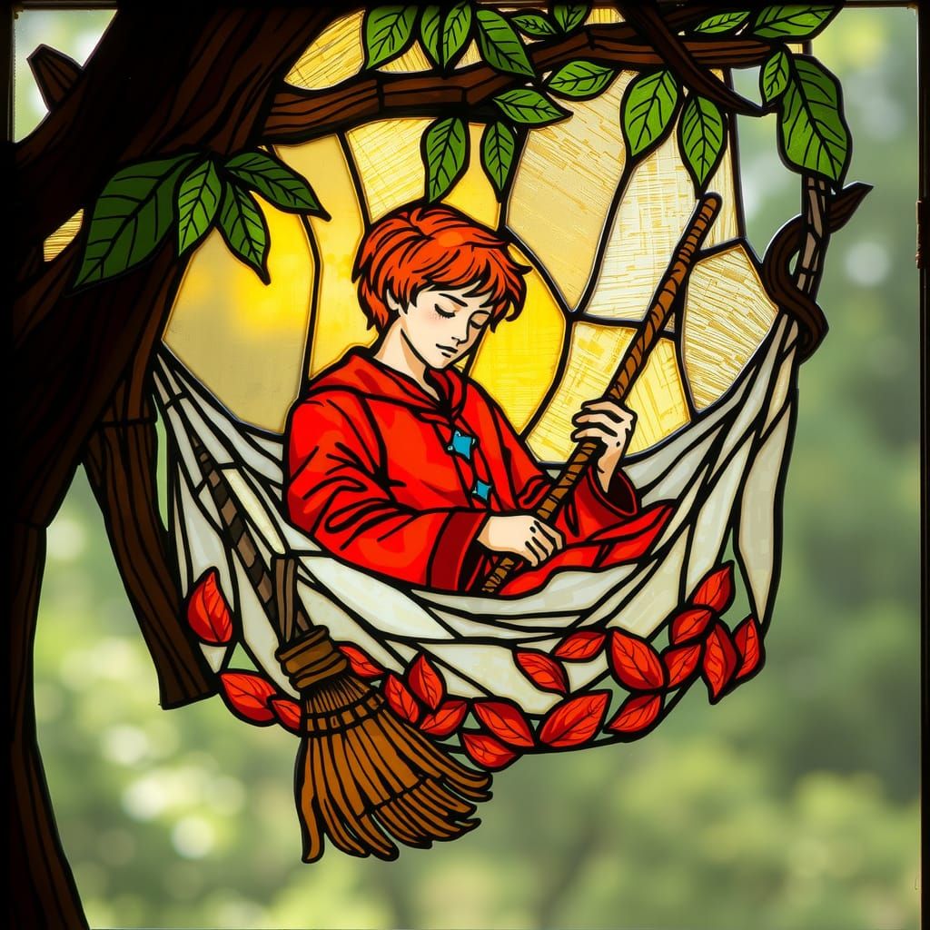 Stained Glass Wizard Asleep in Petals