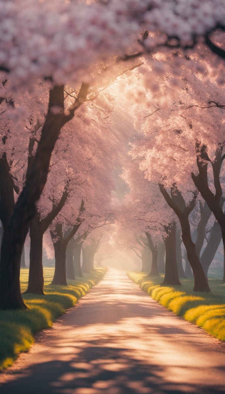 Handsome Gentleman Drives Through Falling Cherry Blossoms