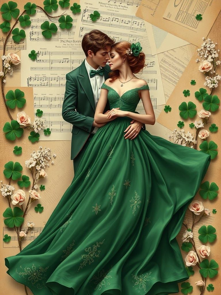 Romantic Irish Couple in Vintage Whimsy with Shamrocks and L...