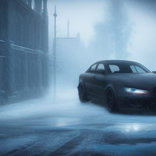Old Cars in Frozen Rain: Matte Painting