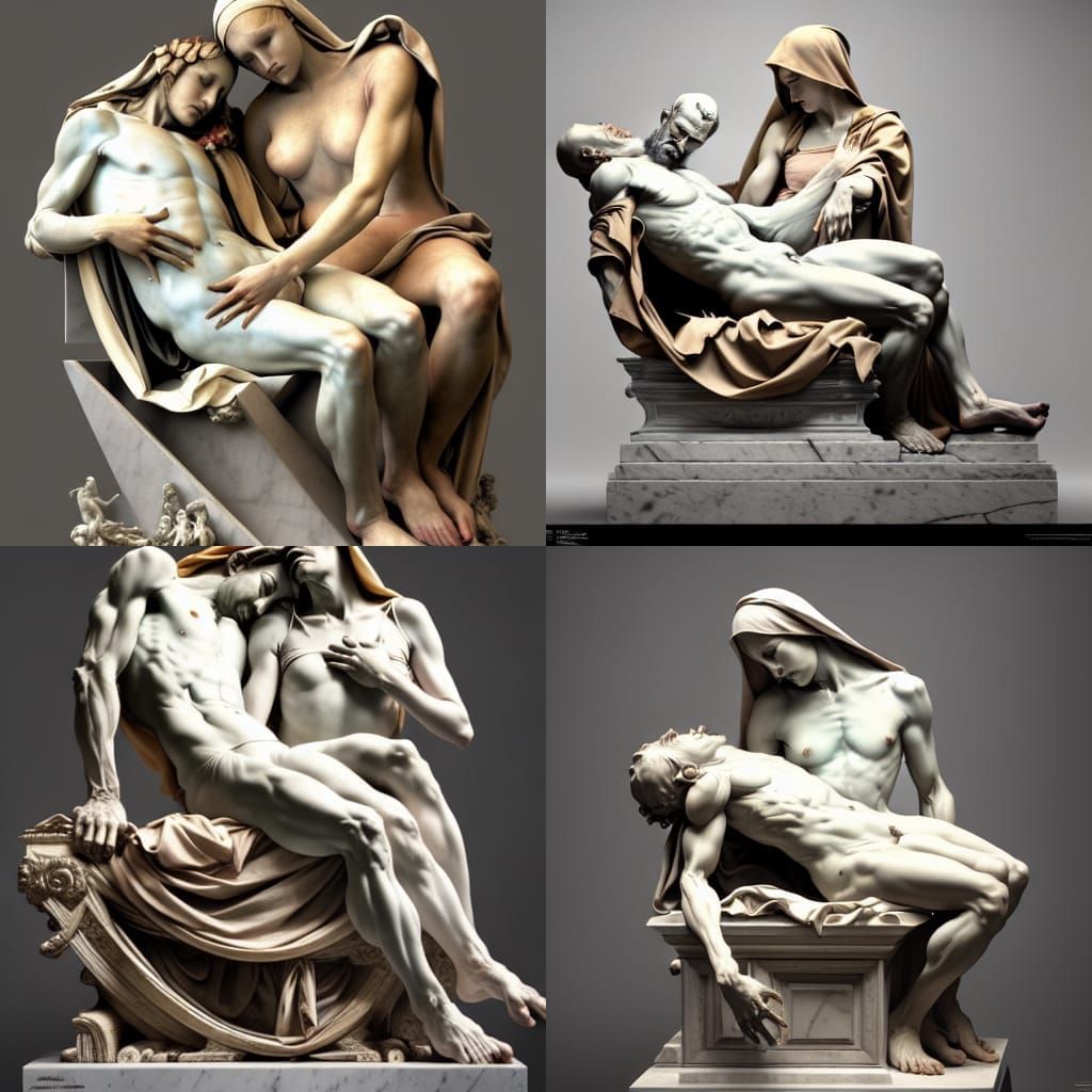 Renaissance Pietà Marble Sculpture in 8k
