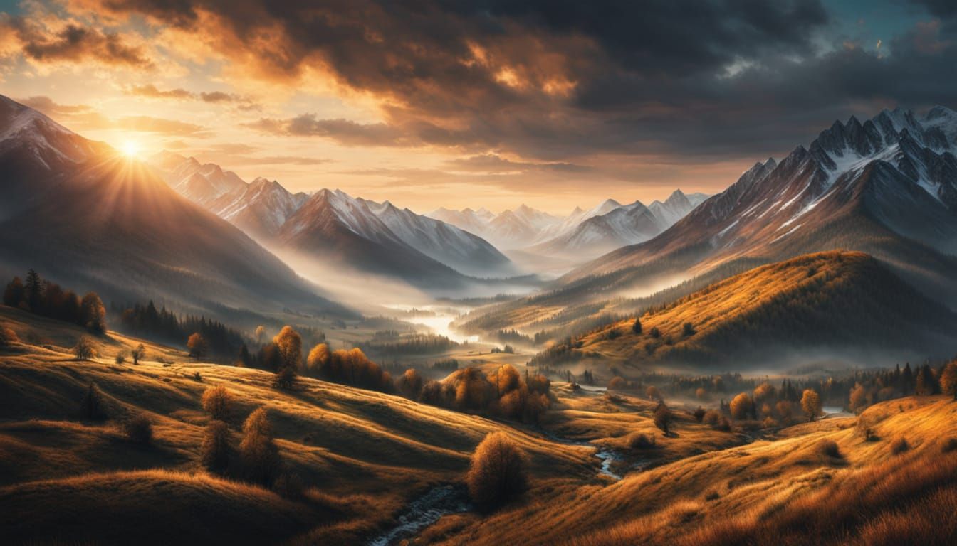 Dramatic Carpathian Dawn in Vibrant Oil Painting Style