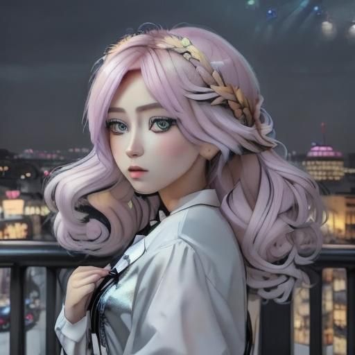 Cartoon Couple in Sci-Fi City with Robot