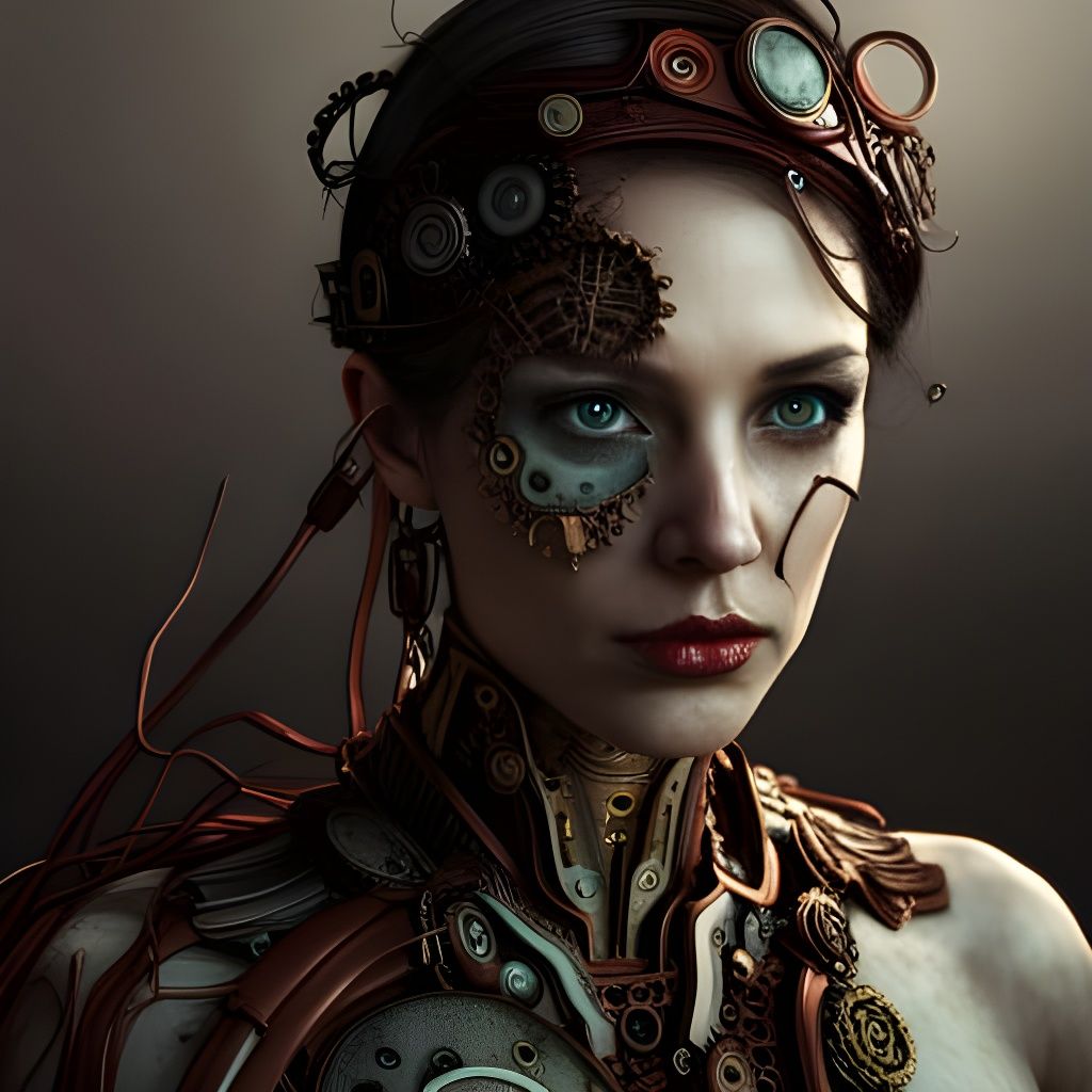 Sad Steampunk Woman Falling Apart