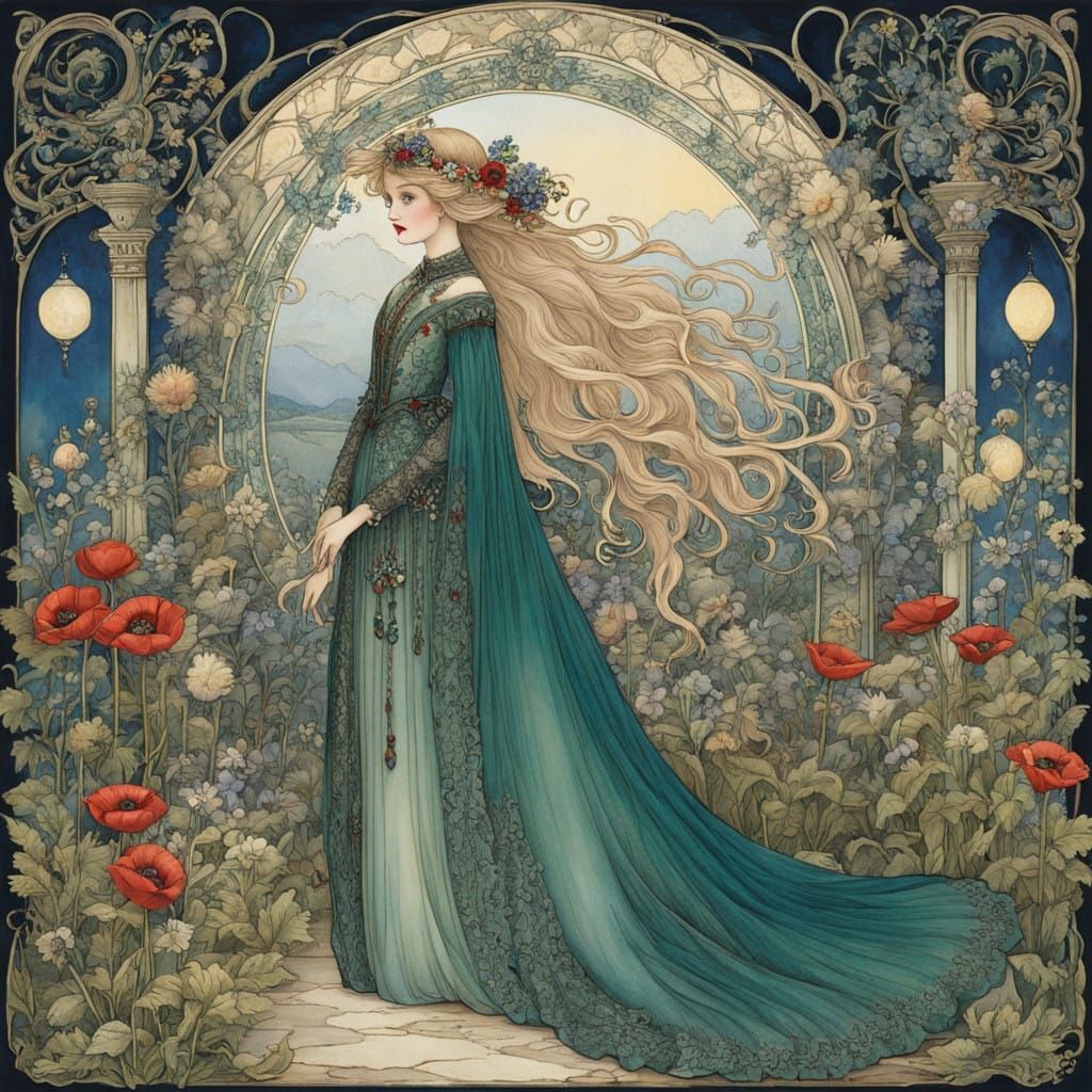 Whimsical Portrait of a Blonde Russian Lady in a Rose-Hued V...