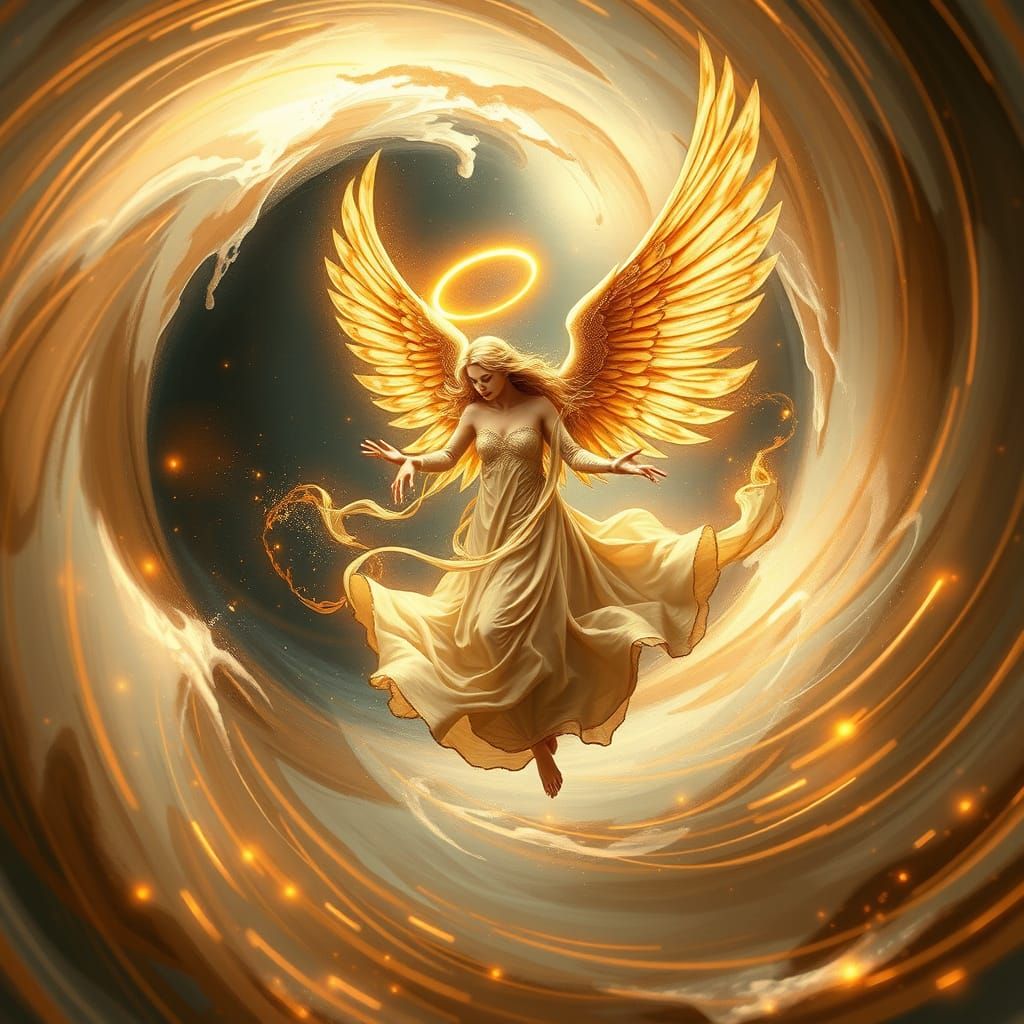 Angel Dances in Vibrant Water Vortex with Soft, Glowing Aura...