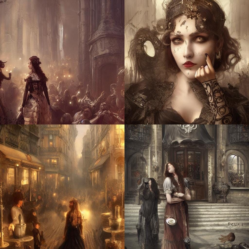 Victorian Coffee Bar Scene with Heavy Metal Music