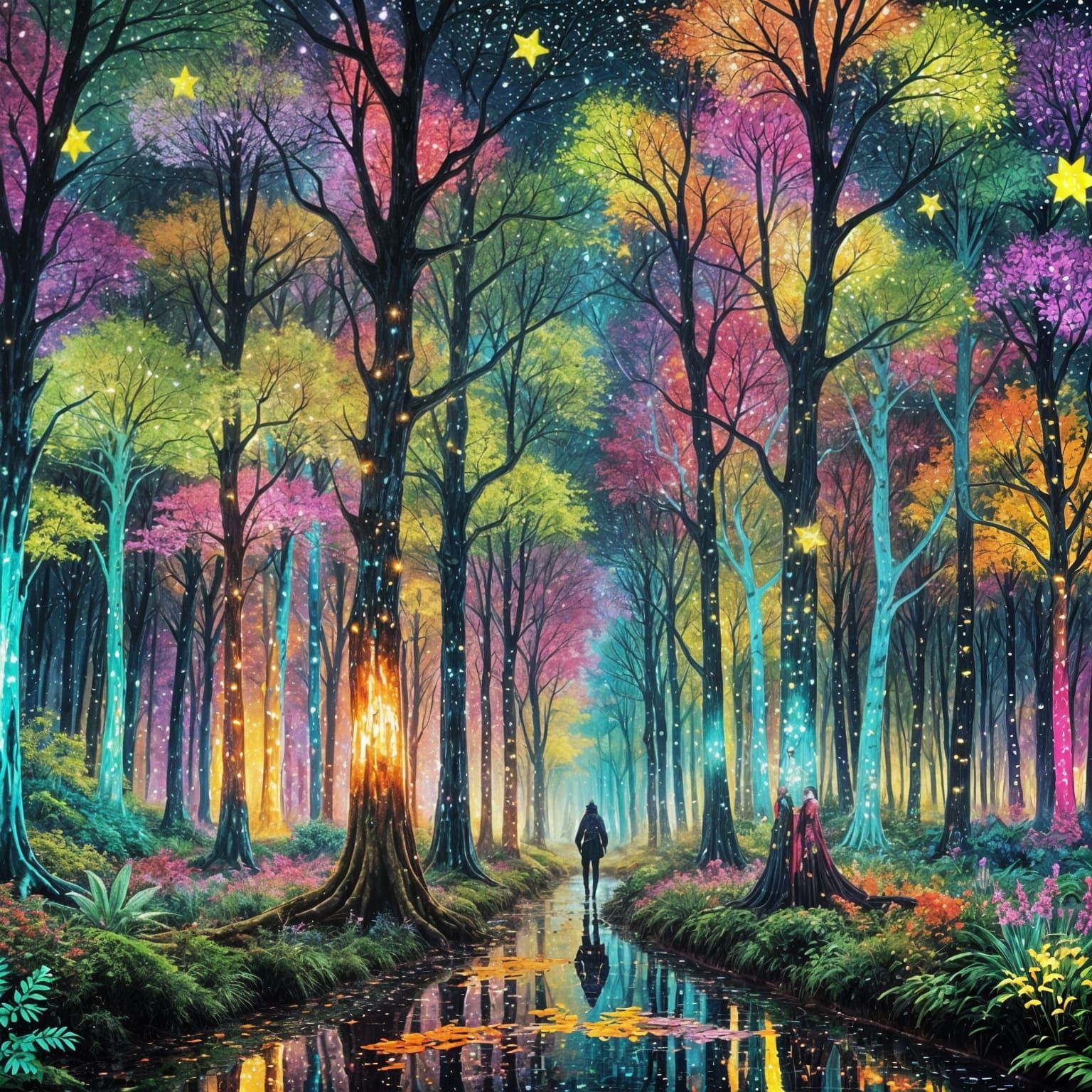 Glowing Forest at Dusk in Triadic Colours