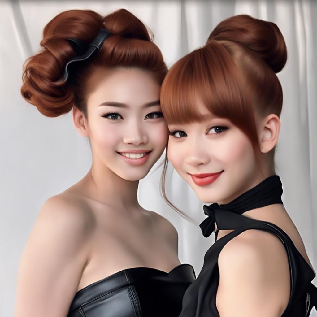 Ladyboy in Corset and Skirt Kneeling, Hyperrealistic Style