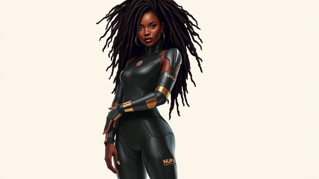 Afrofuturistic Woman in High-Tech Suit with Dreadlocks