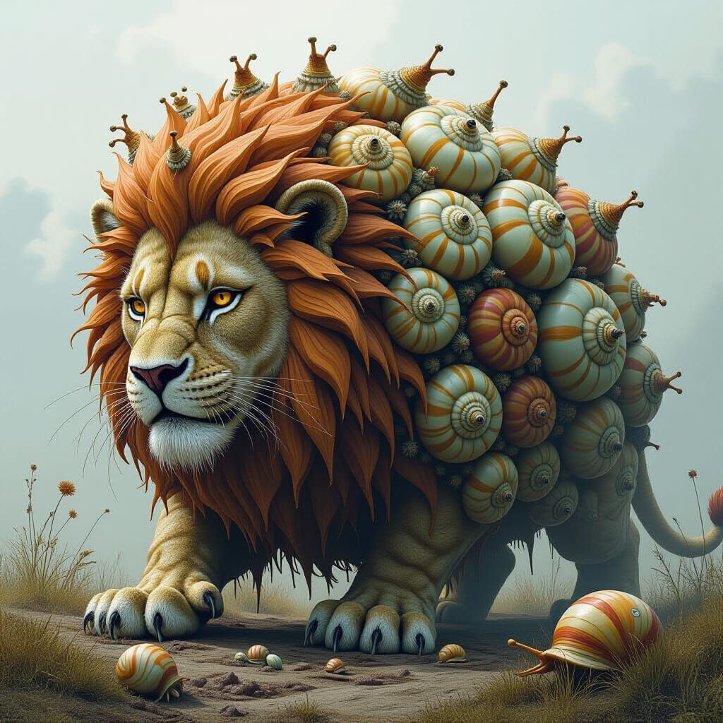 Surreal Snail Lion Art in Digital Style