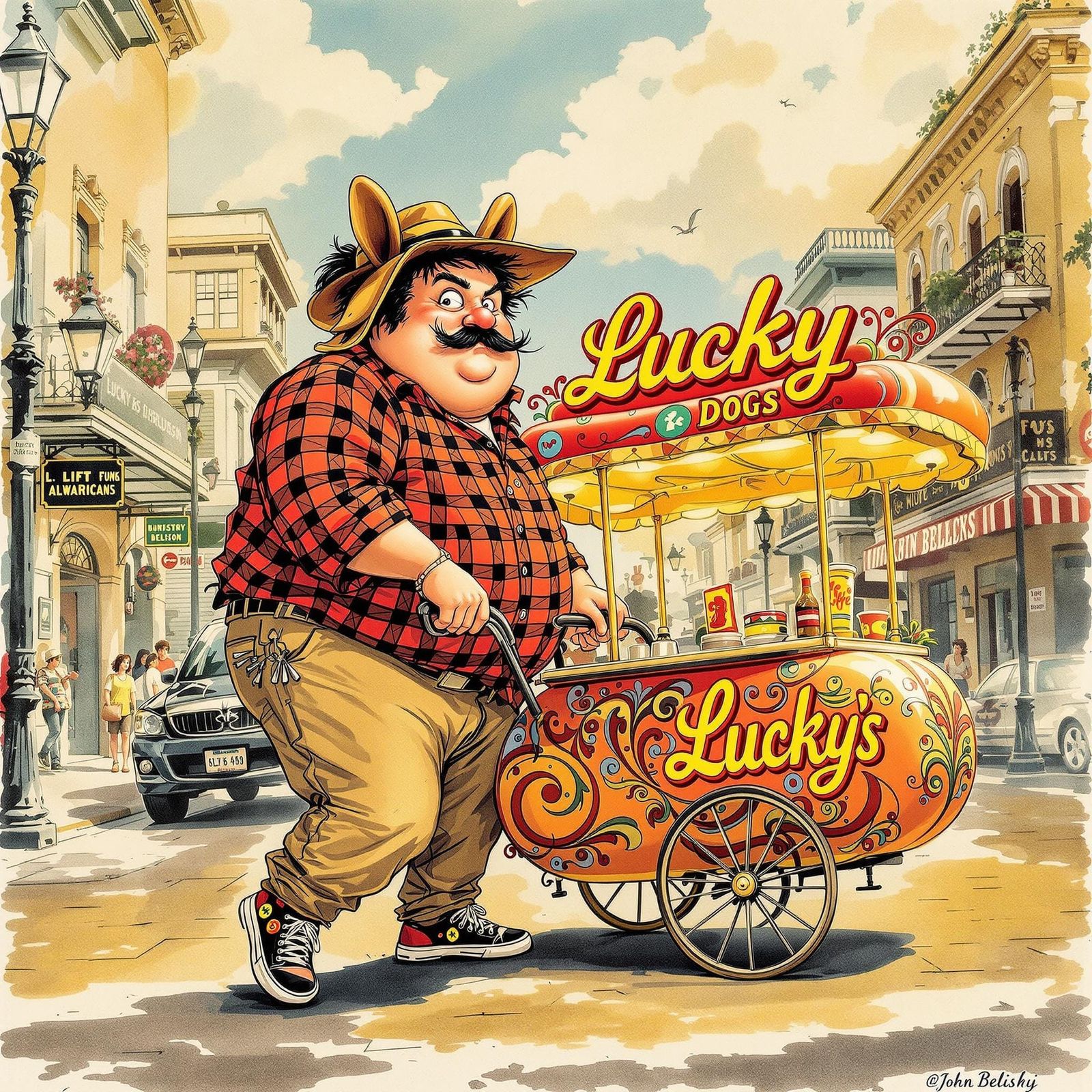 Vintage Storybook Ignatius J. Reilly in Whimsical Watercolor