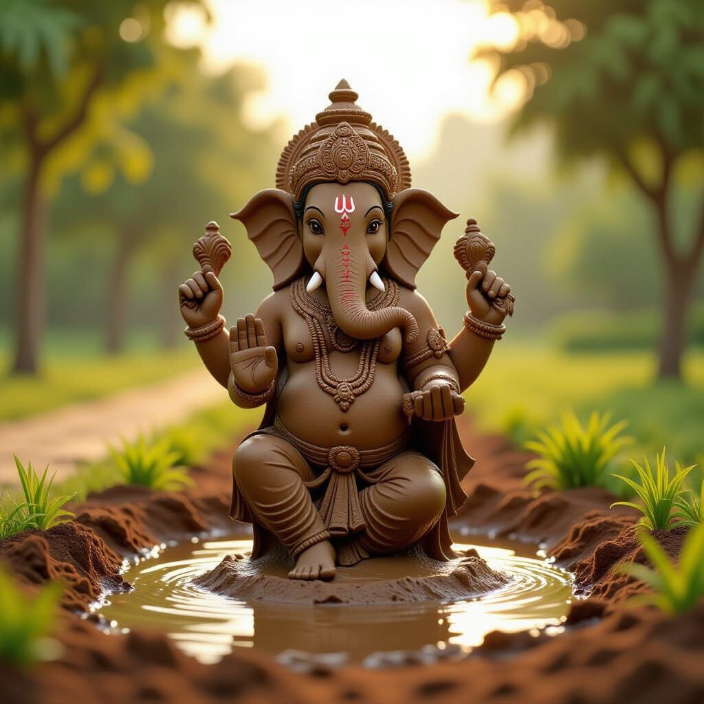 Ganesha Emerges from Fertile Mud in Earthy Tones
