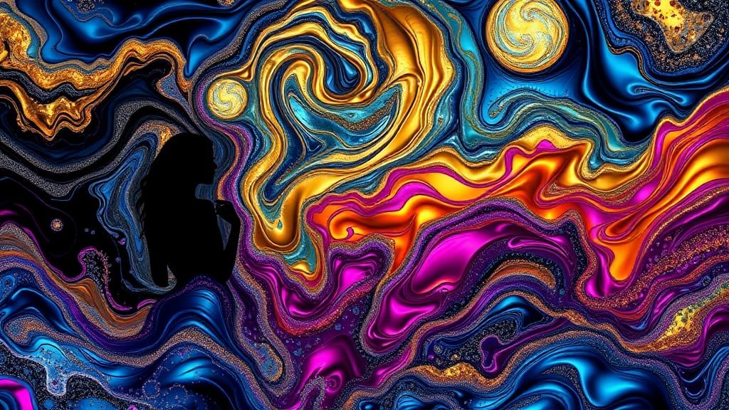 Fluid Silhouettes in Starry Night Digital Art