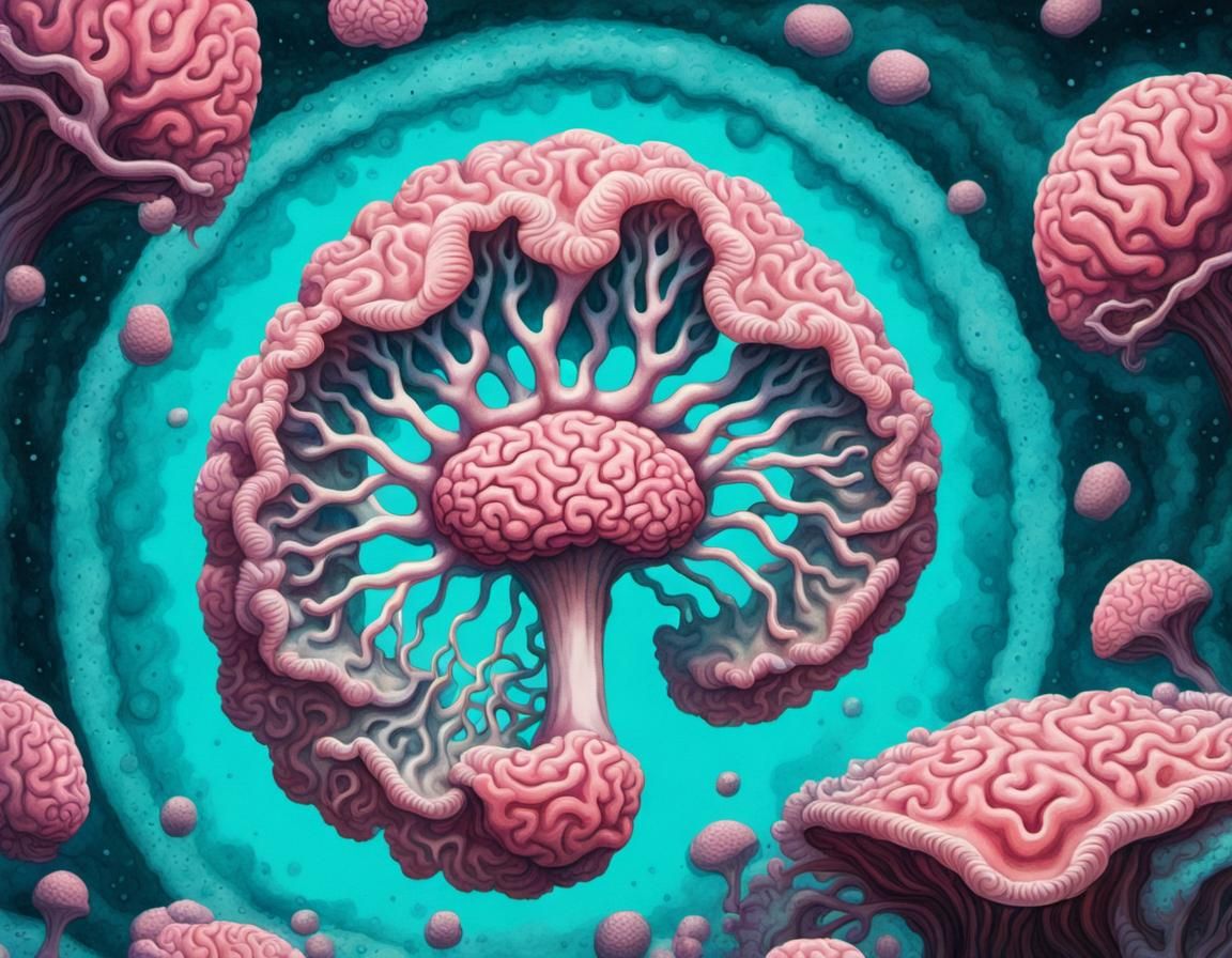 Abstract Brain-Coral Circle in Retro Synthwave Style
