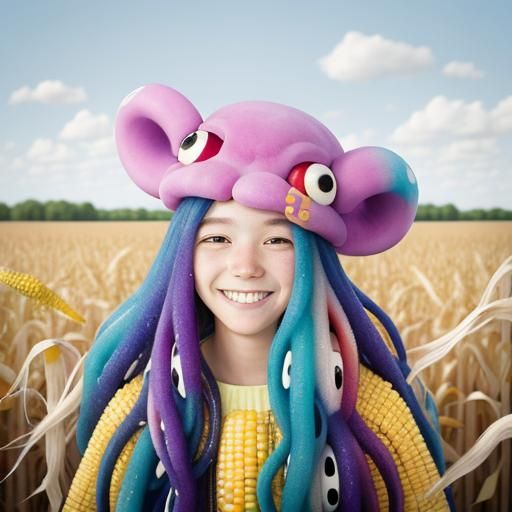 Fuzzy Creatures in Cornfield: A Whimsical Scene