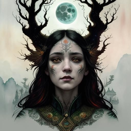 Dramatic White Dragon Eclipse in Stylized Watercolor